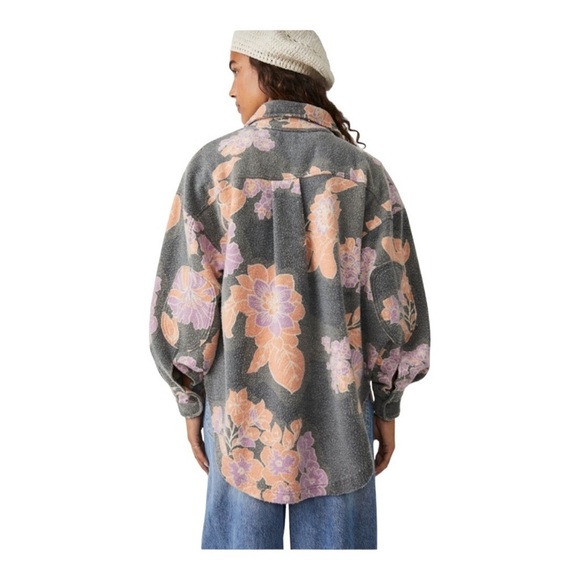 NEW Free People Ruby Jacket Oversized Shirt Shacket Charcoal Combo - Large - Picture 4 of 10